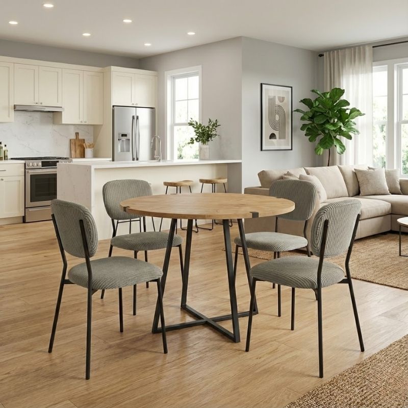 Σετ τραπεζαρία 5τμχ Rubes – Kevin Megapap χρώμα φυσικό οξιάς – λαδί Ø100×78εκ.