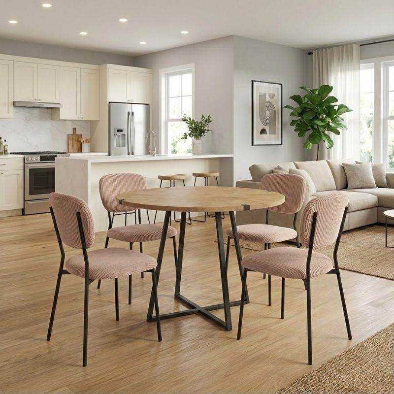 Σετ τραπεζαρία 5τμχ Rubes – Kevin Megapap χρώμα φυσικό οξιάς – μόκα Ø100×78εκ.