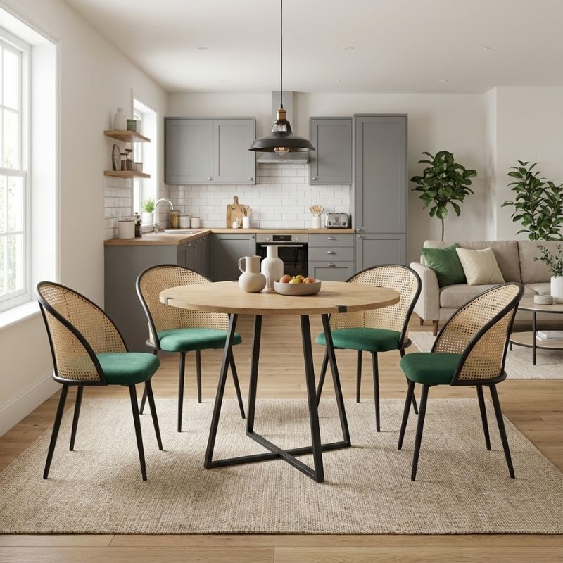 Σετ τραπεζαρία 5τμχ Rubes – Jacob Megapap χρώμα φυσικό οξιάς – κυπαρισσί Ø100×78εκ.