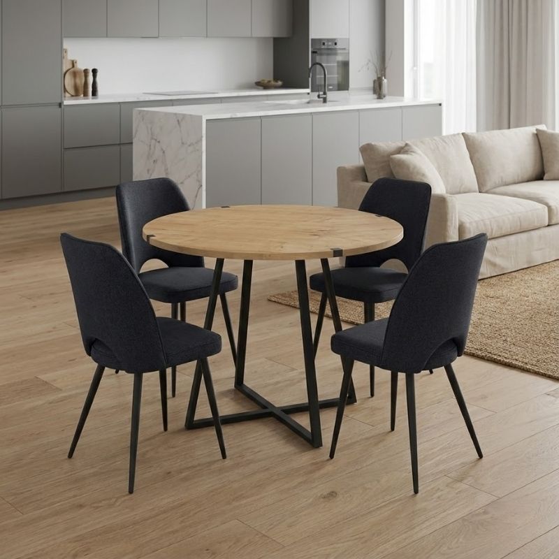 Σετ τραπεζαρία 5τμχ Rubes – Christy Megapap χρώμα φυσικό οξιάς – ανθρακί Ø100×78εκ.