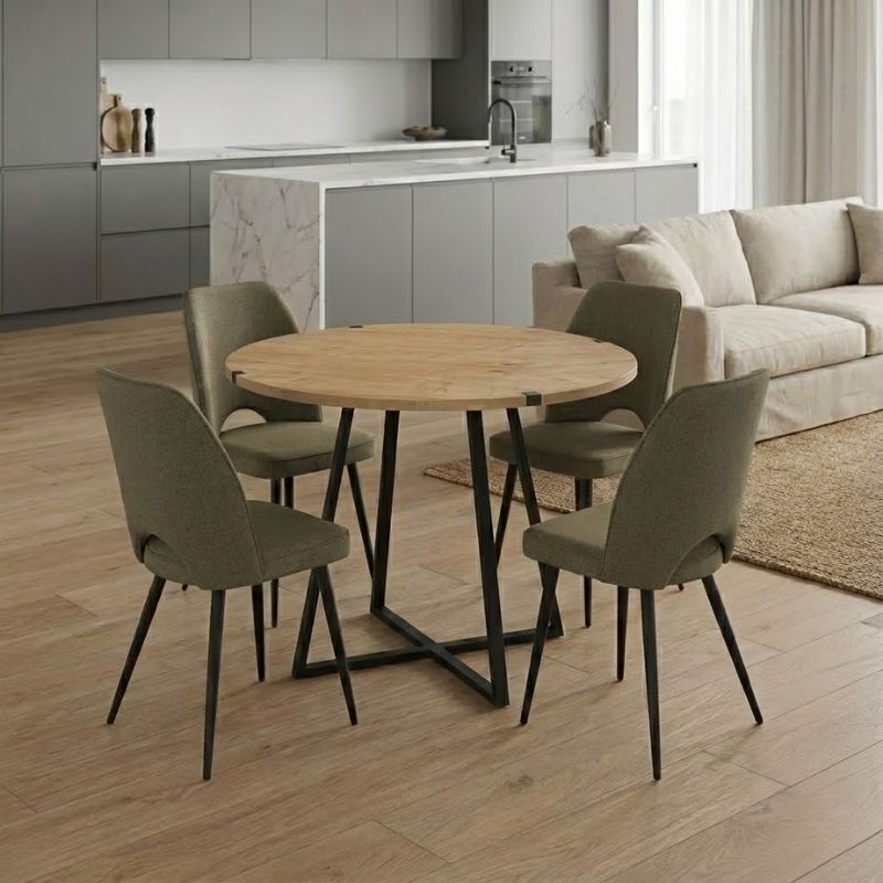 Σετ τραπεζαρία 5τμχ Rubes – Christy Megapap χρώμα φυσικό οξιάς – λαδί Ø100×78εκ.