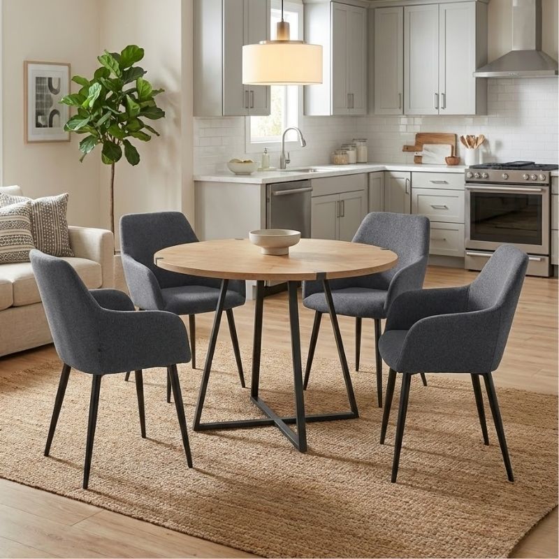 Σετ τραπεζαρία 5τμχ Rubes – Monica Megapap χρώμα φυσικό οξιάς – γκρι Ø100×78εκ.