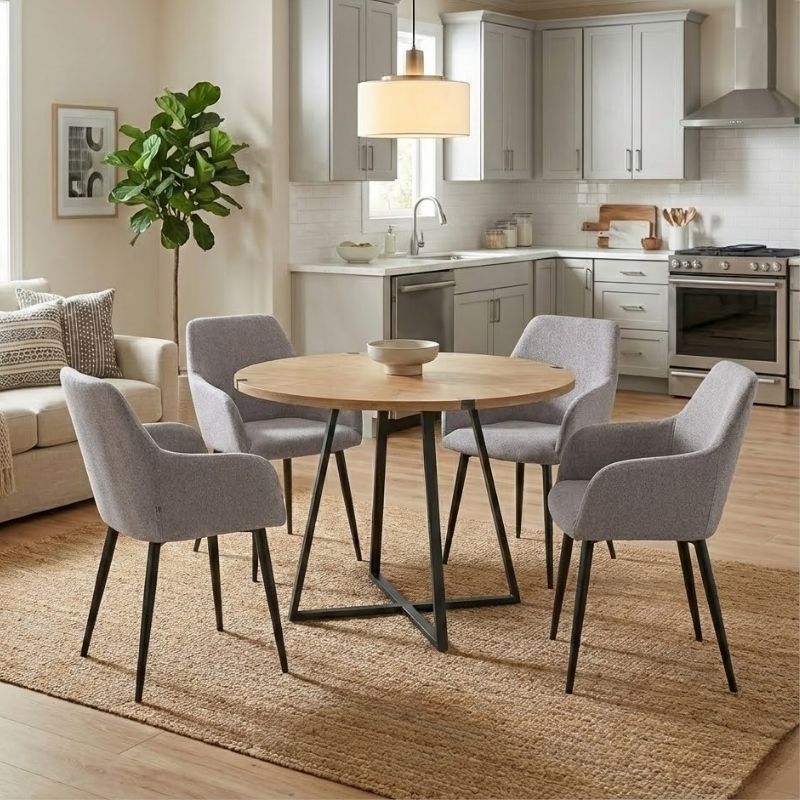 Σετ τραπεζαρία 5τμχ Rubes – Monica Megapap χρώμα φυσικό οξιάς – ανοιχτό μπεζ Ø100×78εκ.