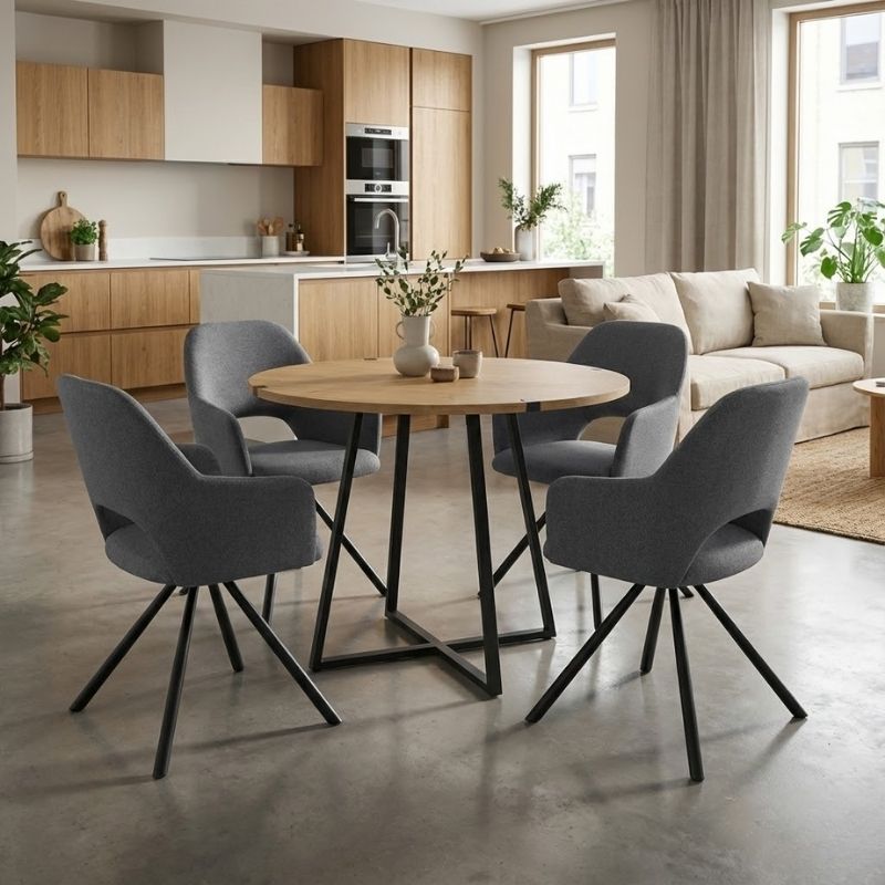 Σετ τραπεζαρία 5τμχ Rubes – Gabriel Megapap χρώμα φυσικό οξιάς – γκρι Ø100×78εκ.