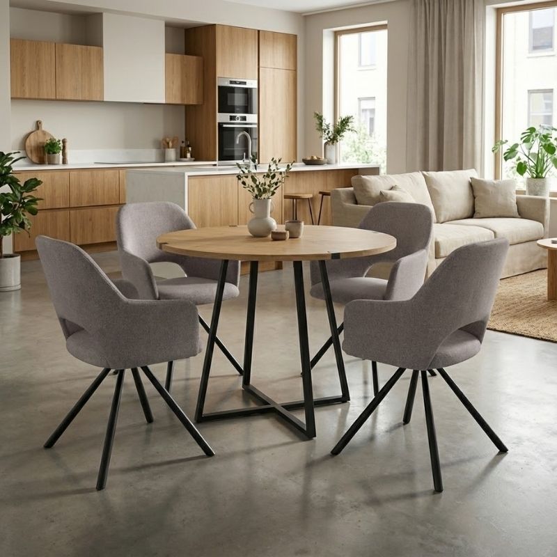 Σετ τραπεζαρία 5τμχ Rubes – Gabriel Megapap χρώμα φυσικό οξιάς – ανοιχτό μπεζ Ø100×78εκ.