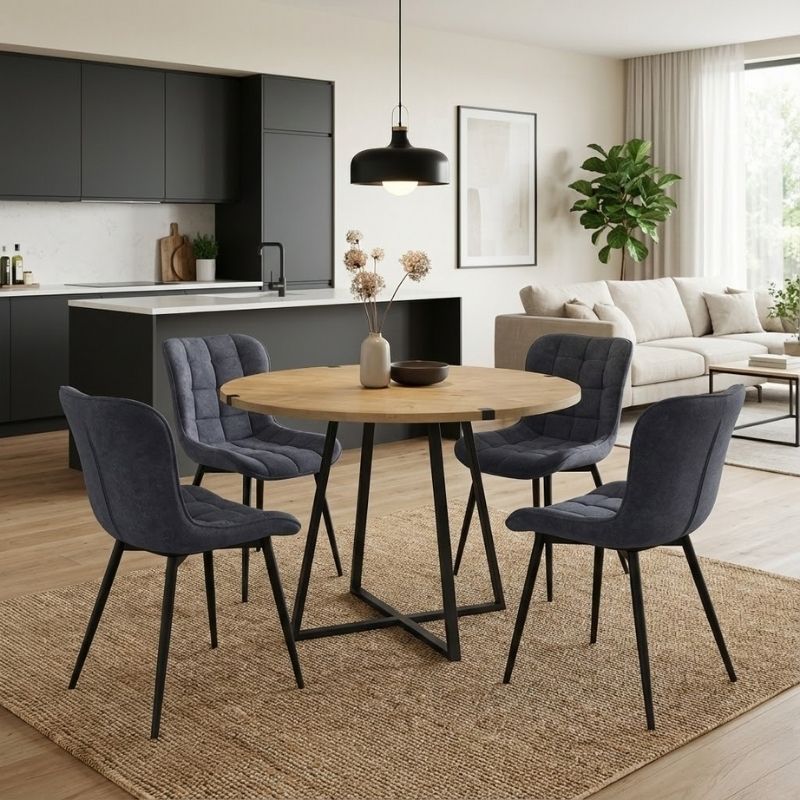 Σετ τραπεζαρία 5τμχ Rubes – Chiara Megapap χρώμα φυσικό οξιάς – ανθρακί Ø100×78εκ.