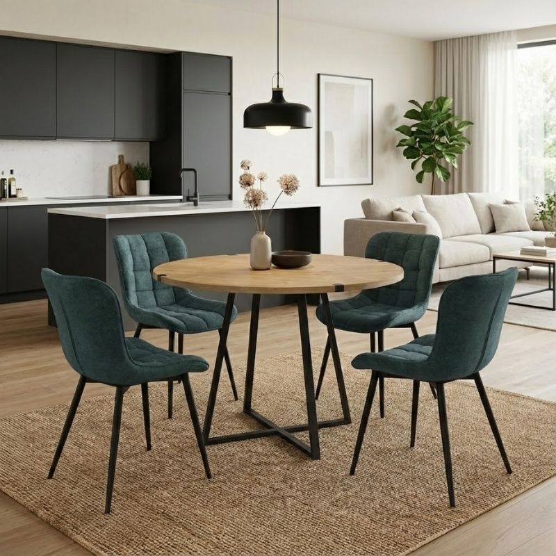 Σετ τραπεζαρία 5τμχ Rubes – Chiara Megapap χρώμα φυσικό οξιάς – πράσινο Ø100×78εκ.