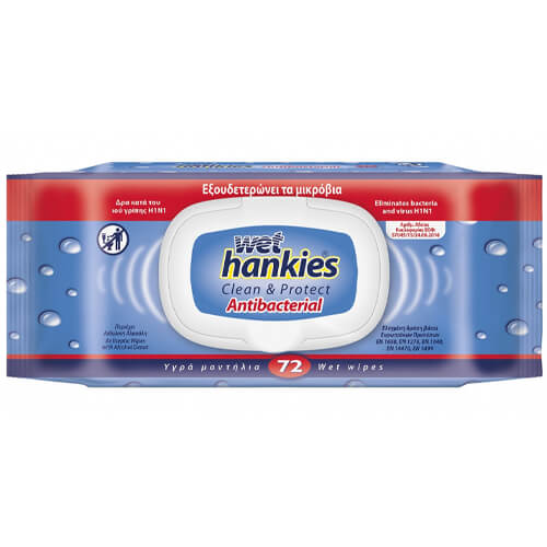 HANKIES ΥΓΡΑ ΜΑΝΤΗΛΑΚΙΑ ANTIBACTERIAL 72τμχ