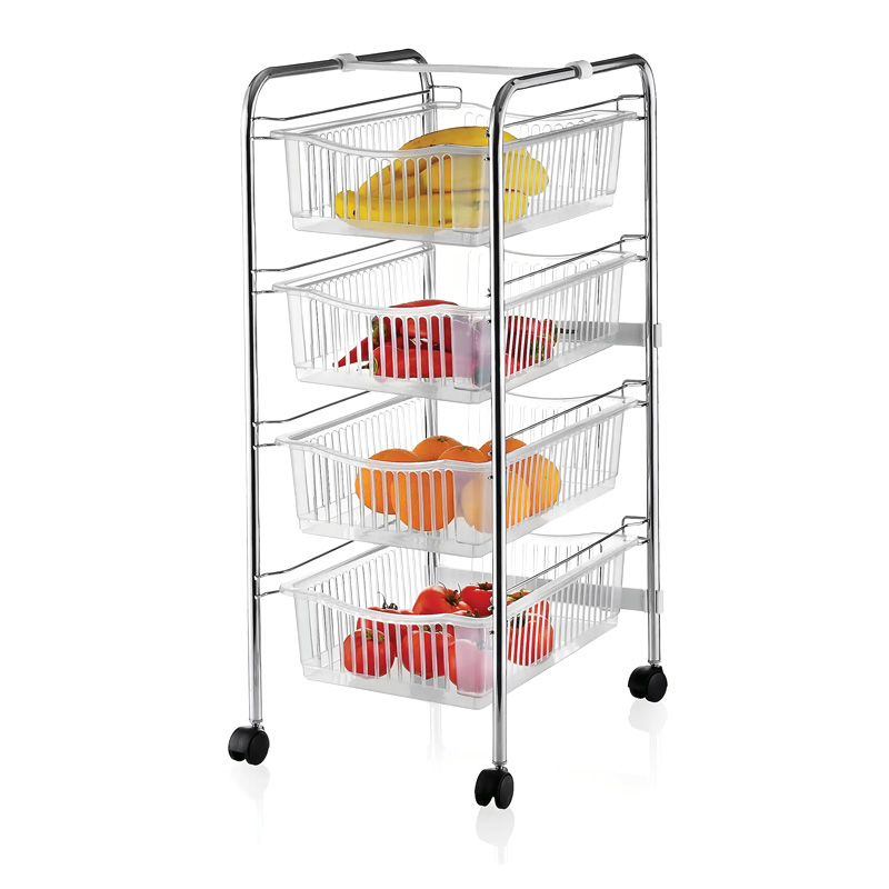 Τρόλεϊ – ραφιέρα 4όροφη Perilla μεταλλική χρώμα ασημί 43x33x80εκ.