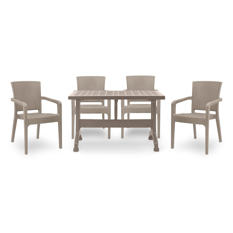 Σετ τραπεζαρία κήπου Callan Megapap 5τμχ πολυπροπυλενίου τραπέζι 120×70 – πολυθρόνα recycled χρώμα cappuccino S_GP046-0002,2+GP046-0001,3×4