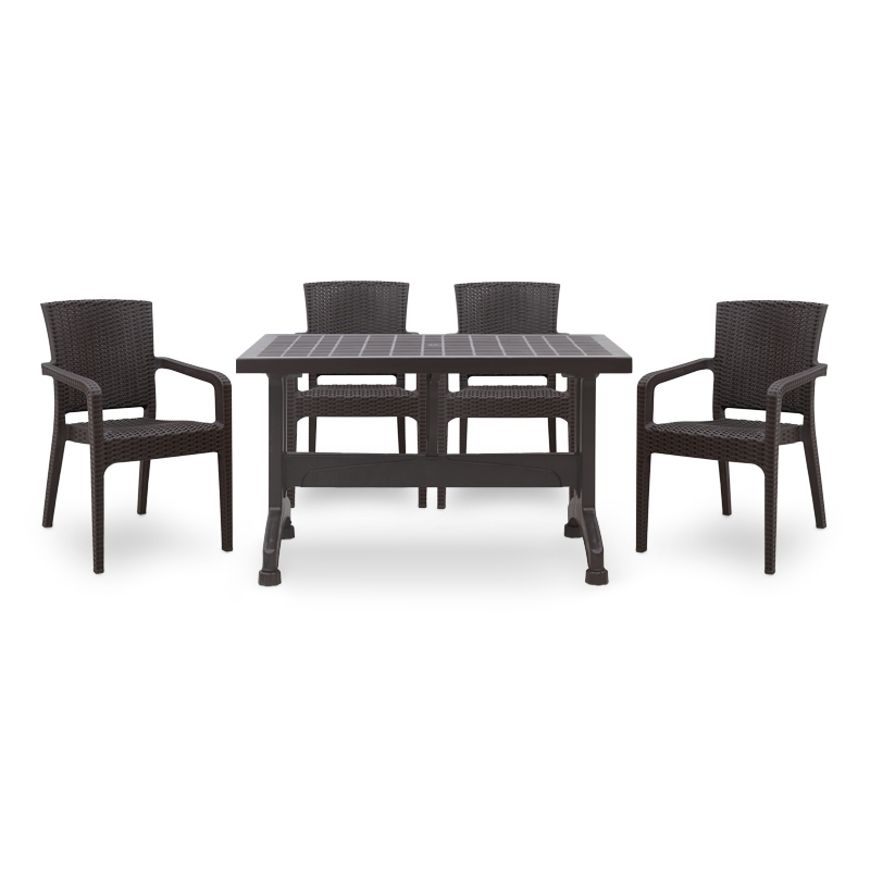 Σετ τραπεζαρία κήπου Callan Megapap 5τμχ πολυπροπυλενίου τραπέζι 140×80 – πολυθρόνα recycled χρώμα καφέ S_GP046-0003,1+GP046-0001,2×4