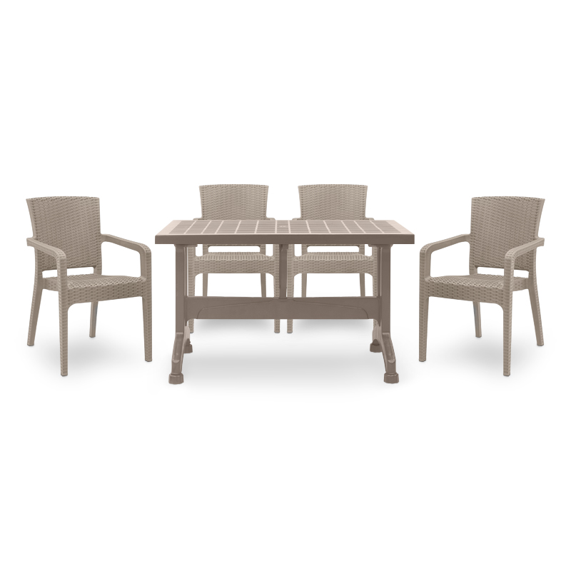 Σετ τραπεζαρία κήπου Callan Megapap 5τμχ πολυπροπυλενίου τραπέζι 140×70 – πολυθρόνα recycled χρώμα cappuccino S_GP046-0003,2+GP046-0001,3×4