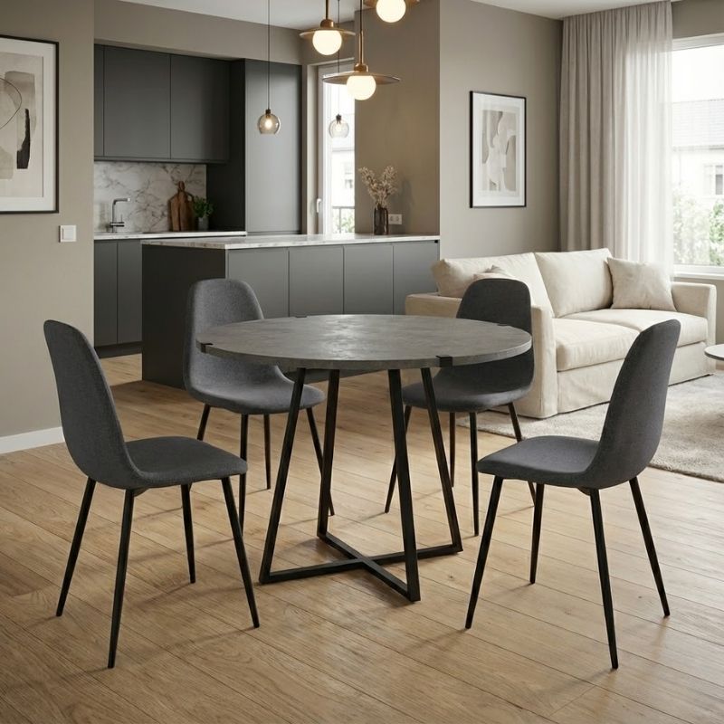 Σετ τραπεζαρία 5τμχ Rubes – Iris Megapap χρώμα γκρι σκυροδέματος – γκρι Ø100×78εκ.