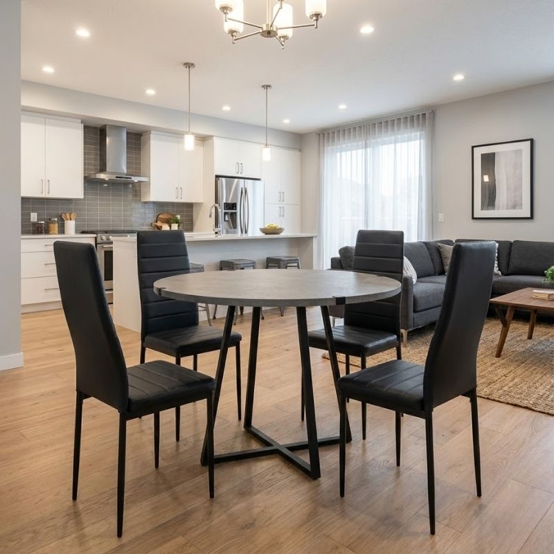 Σετ τραπεζαρία 5τμχ Rubes – Rosa Megapap χρώμα γκρι σκυροδέματος – μαύρο Ø100×78εκ.