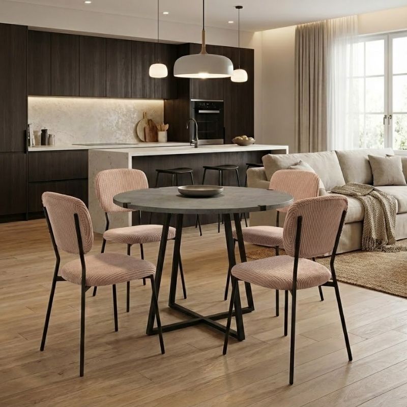 Σετ τραπεζαρία 5τμχ Rubes – Kevin Megapap χρώμα γκρι σκυροδέματος – μόκα Ø100×78εκ.