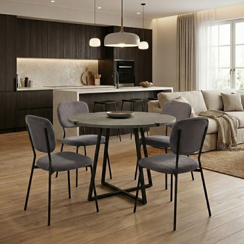 Σετ τραπεζαρία 5τμχ Rubes – Kevin Megapap χρώμα γκρι σκυροδέματος – ανθρακί Ø100×78εκ.