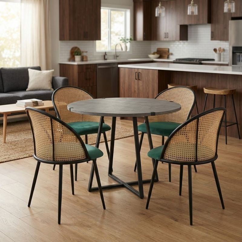 Σετ τραπεζαρία 5τμχ Rubes – Jacob Megapap χρώμα γκρι σκυροδέματος – κυπαρισσί Ø100×78εκ.