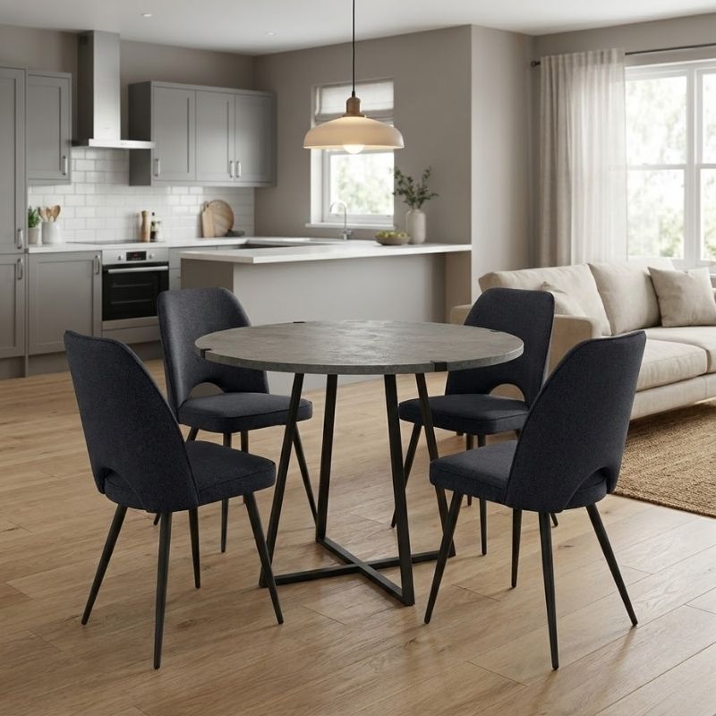 Σετ τραπεζαρία 5τμχ Rubes – Christy Megapap χρώμα γκρι σκυροδέματος – ανθρακί Ø100×78εκ.