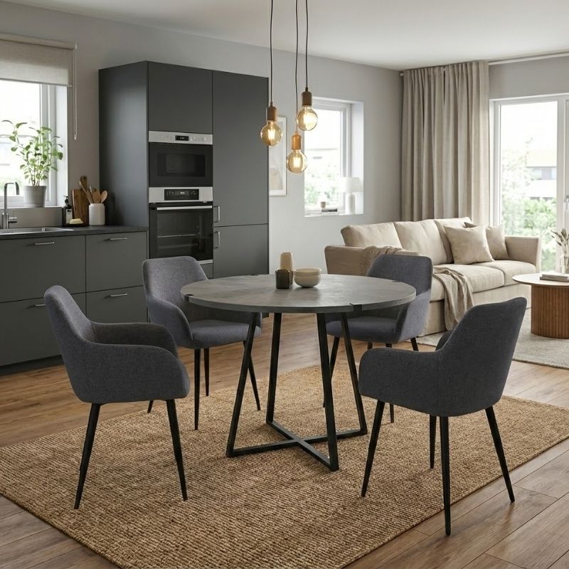 Σετ τραπεζαρία 5τμχ Rubes – Monica Megapap χρώμα γκρι σκυροδέματος – γκρι Ø100×78εκ.