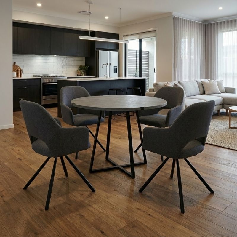 Σετ τραπεζαρία 5τμχ Rubes – Gabriel Megapap χρώμα γκρι σκυροδέματος – γκρι Ø100×78εκ.