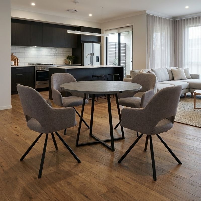 Σετ τραπεζαρία 5τμχ Rubes – Gabriel Megapap χρώμα γκρι σκυροδέματος – ανοιχτό μπεζ Ø100×78εκ.