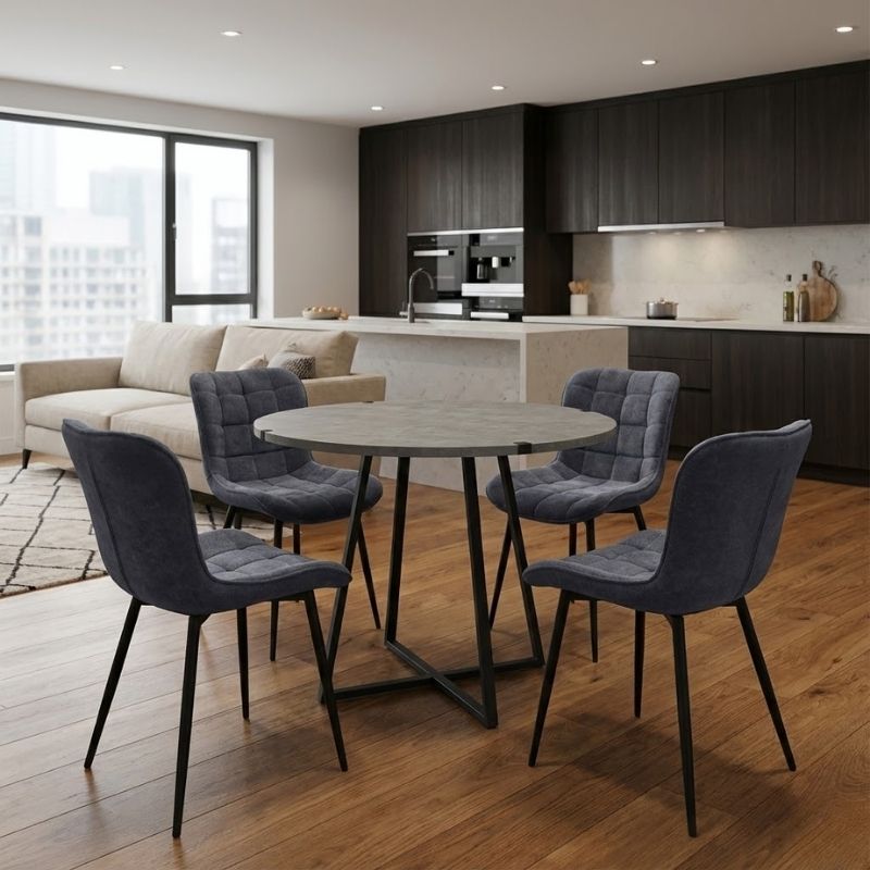 Σετ τραπεζαρία 5τμχ Rubes – Chiara Megapap χρώμα γκρι σκυροδέματος – ανθρακί Ø100×78εκ.