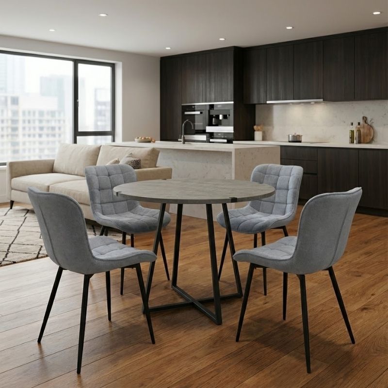 Σετ τραπεζαρία 5τμχ Rubes – Chiara Megapap χρώμα γκρι σκυροδέματος – γκρι Ø100×78εκ.