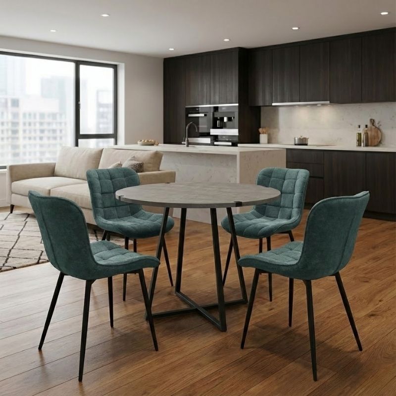 Σετ τραπεζαρία 5τμχ Rubes – Chiara Megapap χρώμα γκρι σκυροδέματος – πράσινο Ø100×78εκ.