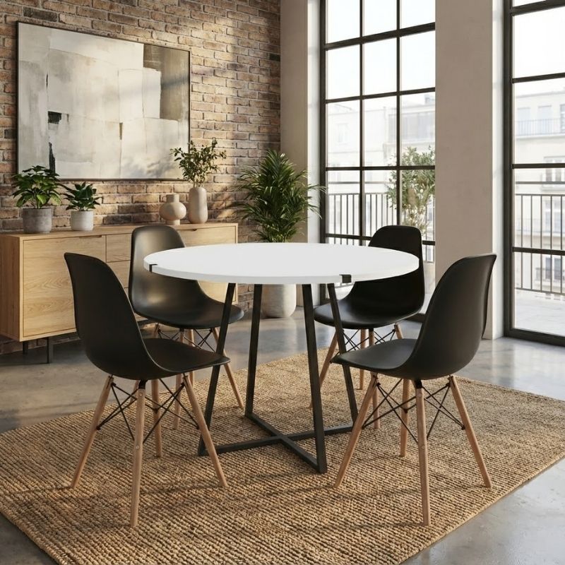 Σετ τραπεζαρία 5τμχ Rubes – Nova Megapap χρώμα λευκό – μαύρο Ø100×78εκ.