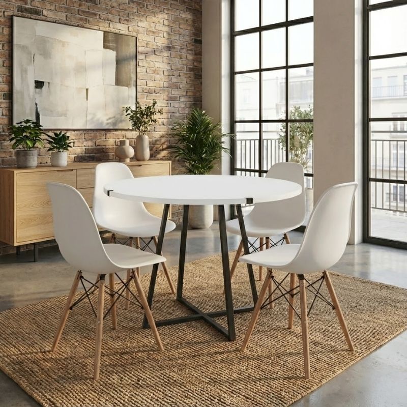 Σετ τραπεζαρία 5τμχ Rubes – Nova Megapap χρώμα λευκό Ø100×78εκ.