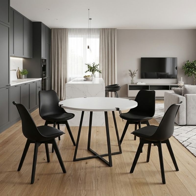 Σετ τραπεζαρία 5τμχ Rubes – Viva Megapap χρώμα λευκό – μαύρο Ø100×78εκ.