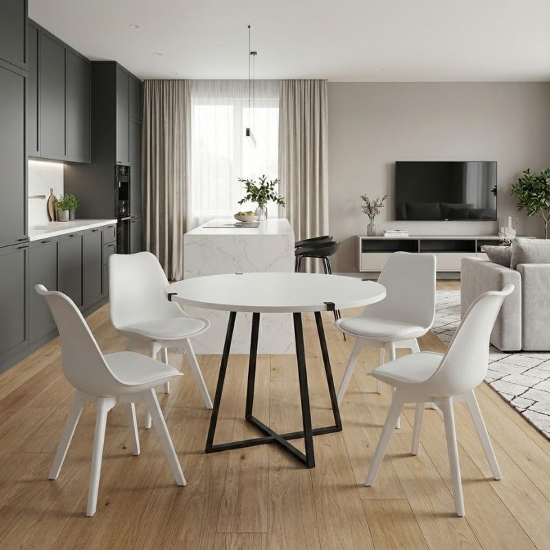 Σετ τραπεζαρία 5τμχ Rubes – Viva Megapap χρώμα λευκό Ø100×78εκ.