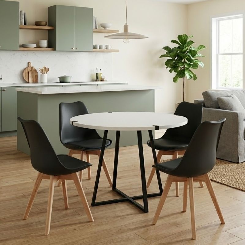 Σετ τραπεζαρία 5τμχ Rubes – Viva Megapap χρώμα λευκό – μαύρο Ø100×78εκ.