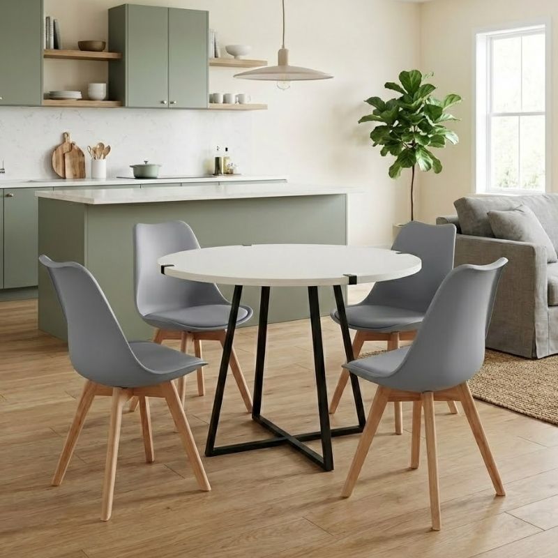 Σετ τραπεζαρία 5τμχ Rubes – Viva Megapap χρώμα λευκό – γκρι Ø100×78εκ.