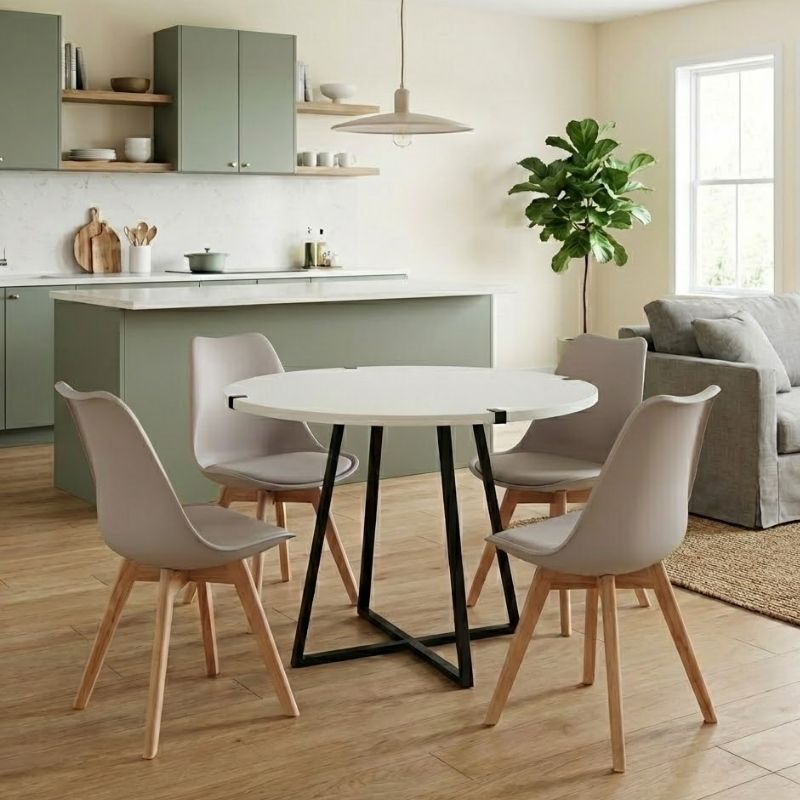 Σετ τραπεζαρία 5τμχ Rubes – Viva Megapap χρώμα λευκό – cappuccino Ø100×78εκ.