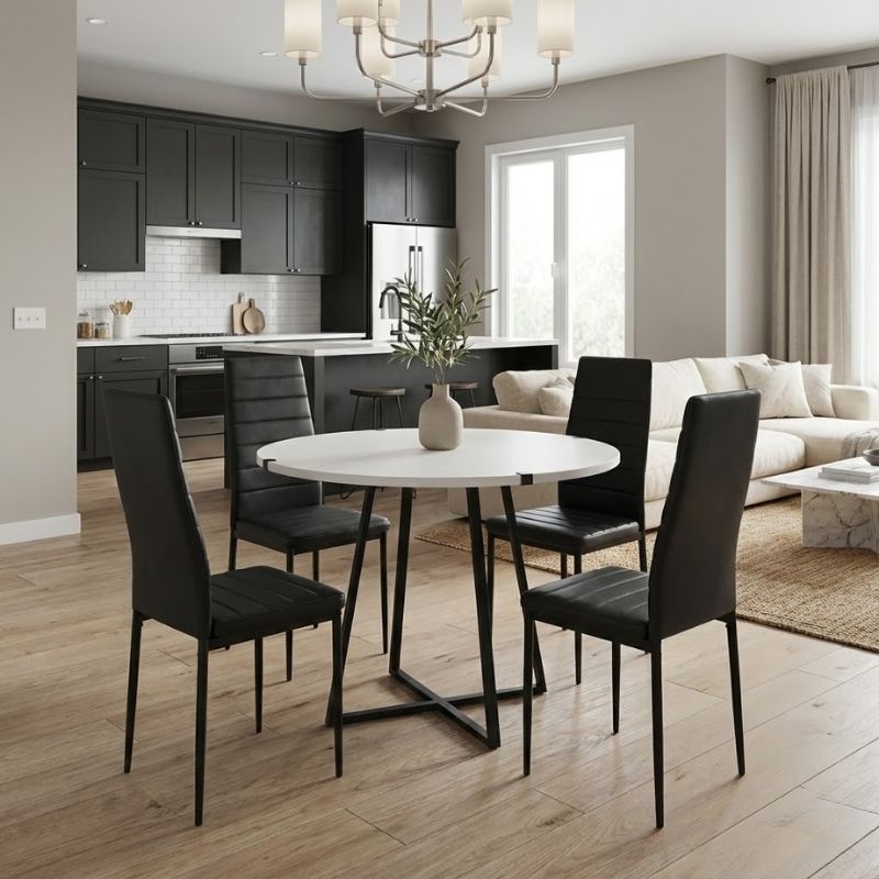 Σετ τραπεζαρία 5τμχ Rubes – Rosa Megapap χρώμα λευκό – μαύρο Ø100×78εκ.