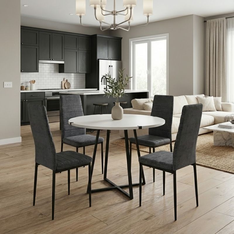 Σετ τραπεζαρία 5τμχ Rubes – Rosa Megapap χρώμα λευκό – γκρι Ø100×78εκ.