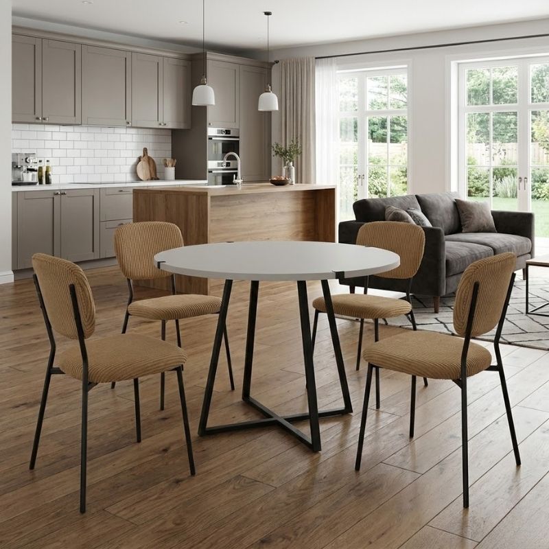 Σετ τραπεζαρία 5τμχ Rubes – Kevin Megapap χρώμα λευκό – μουσταρδί Ø100×78εκ.