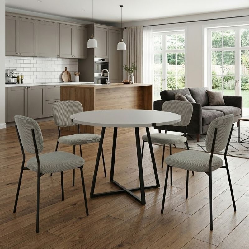 Σετ τραπεζαρία 5τμχ Rubes – Kevin Megapap χρώμα λευκό – λαδί Ø100×78εκ.