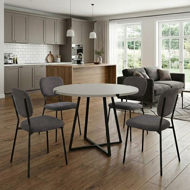 Σετ τραπεζαρία 5τμχ Rubes – Kevin Megapap χρώμα λευκό – γκρι Ø100×78εκ.