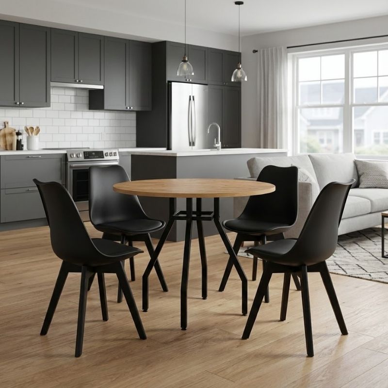 Σετ τραπεζαρία 5τμχ Roma – Viva Megapap χρώμα pine oak – μαύρο Ø80×75εκ.