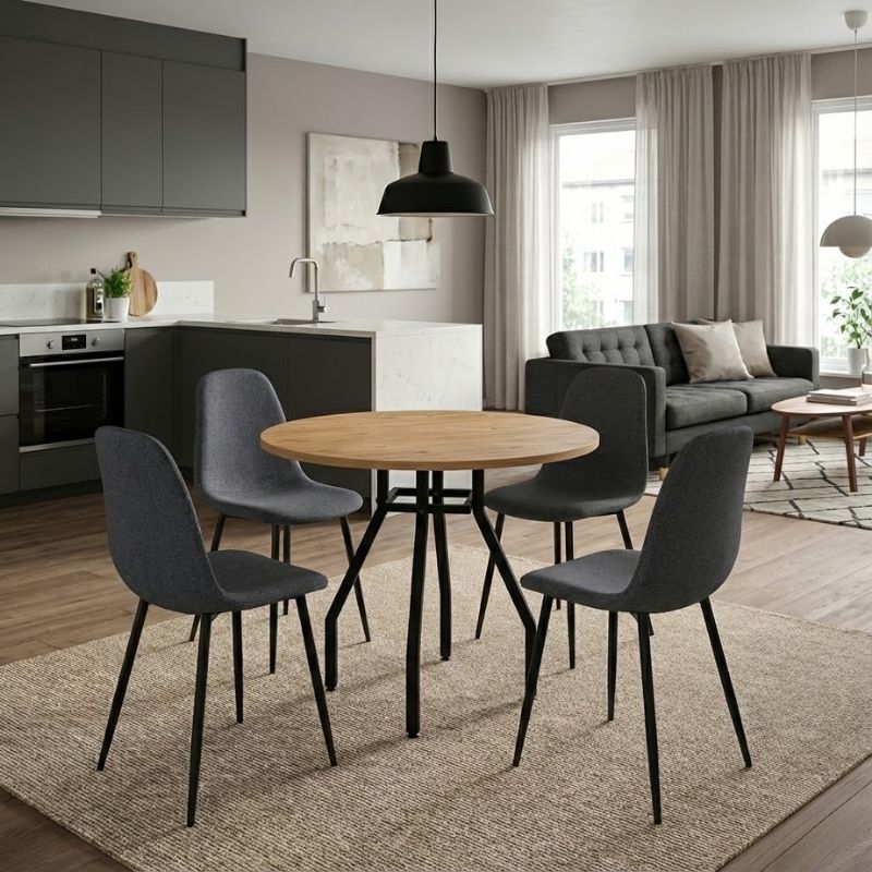 Σετ τραπεζαρία 5τμχ Roma – Iris Megapap χρώμα pine oak – γκρι Ø80×75εκ.