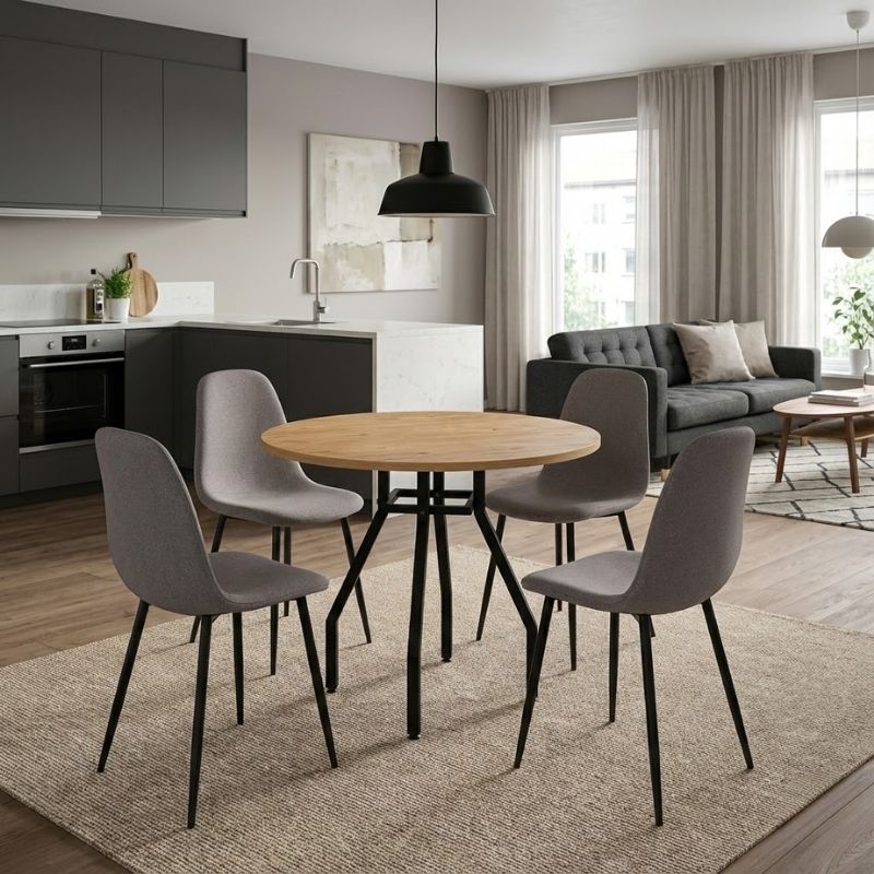 Σετ τραπεζαρία 5τμχ Roma – Iris Megapap χρώμα pine oak – ανοιχτό μπεζ Ø80×75εκ.