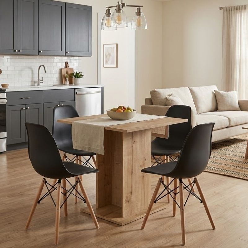 Σετ τραπεζαρία 5τμχ Allos – Nova Megapap χρώμα sapphire oak – μαύρο 75x75x77εκ.