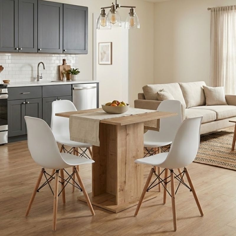 Σετ τραπεζαρία 5τμχ Allos – Nova Megapap χρώμα sapphire oak – λευκό 75x75x77εκ.