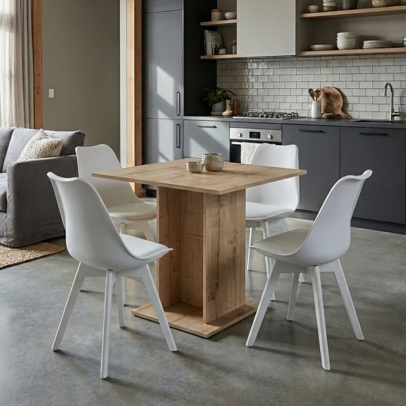 Σετ τραπεζαρία 5τμχ Allos – Viva Megapap χρώμα sapphire oak – λευκό 75x75x77εκ.