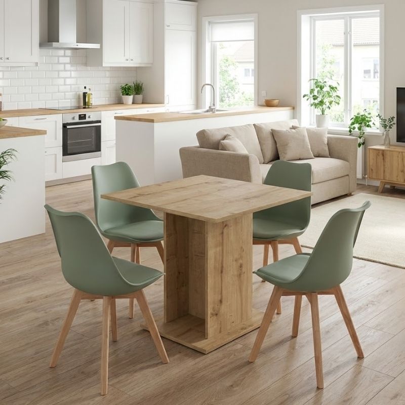 Σετ τραπεζαρία 5τμχ Allos – Viva Megapap χρώμα sapphire oak – φυστικί 75x75x77εκ.