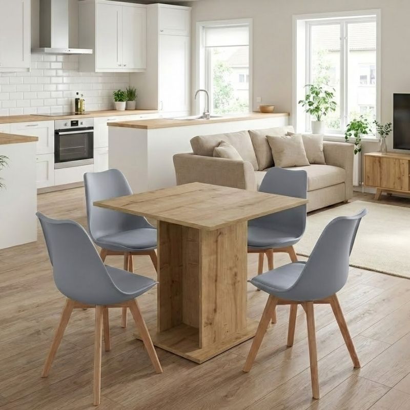 Σετ τραπεζαρία 5τμχ Allos – Viva Megapap χρώμα sapphire oak – γκρι 75x75x77εκ.