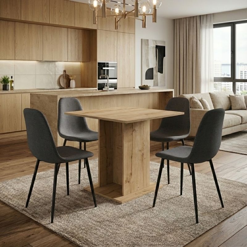 Σετ τραπεζαρία 5τμχ Allos – Iris Megapap χρώμα sapphire oak – γκρι 75x75x77εκ.