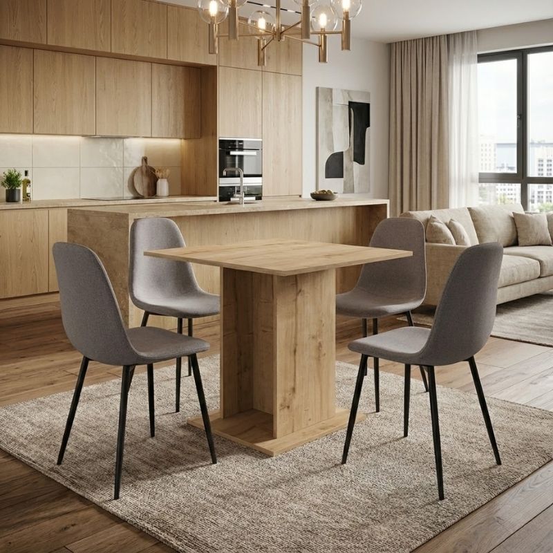 Σετ τραπεζαρία 5τμχ Allos – Iris Megapap χρώμα sapphire oak – ανοιχτό μπεζ 75x75x77εκ.